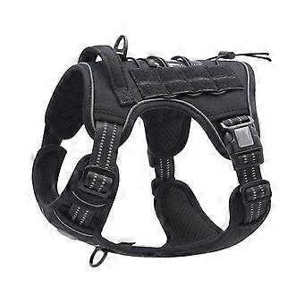 Size M, Black Tactical Anti Pull Dog Harness Adjustable Breathable Pet Vest Harness for Medium Large Dog Reflective Dog Harness Military Materials