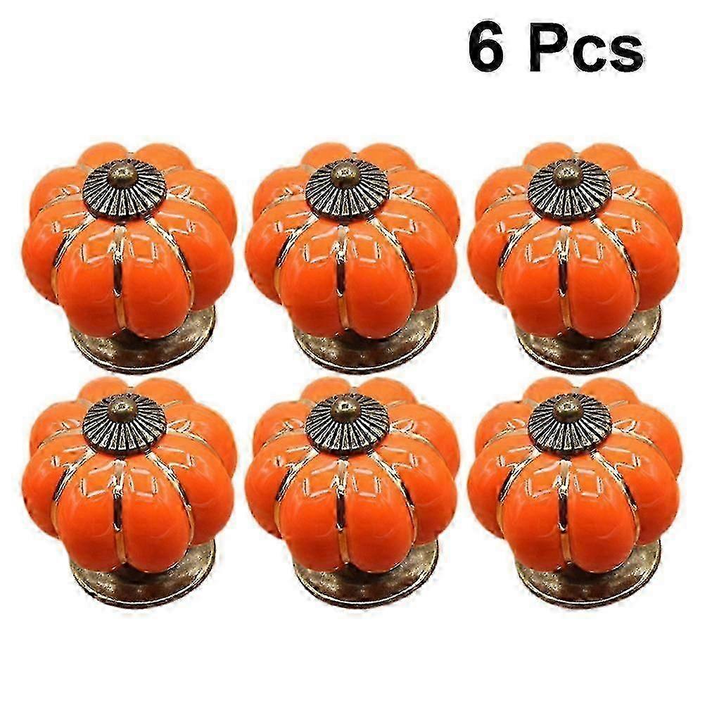Ceramic Pull Handle Cabinet Knob for Drawer 6Pcs Pumpkin Design Orange