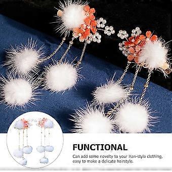 Tiara Girl Hair Clips Hairpins for Girls Hanfu Accessories Ball Barrettes Kids