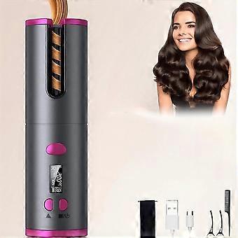 Cordless Automatic Curling Iron with LCD Display, Adjustable Temperature and Timer, USB Charging, Ceramic Barrel, Portable Travel Hair Styler