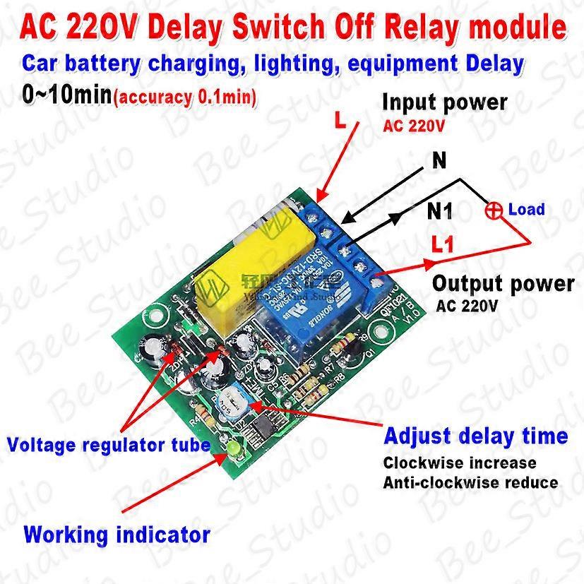 AC 220V Adjustable Timer Relay Module 10A with Delay Off Function 10s-10h
