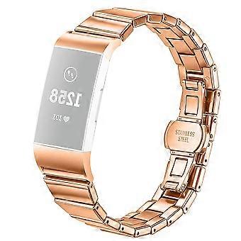 Compatibel met Fitbit Charge 3 bandje. Vervangend metalen horlogebandje van roestvrij staal met vlindersluiting.
