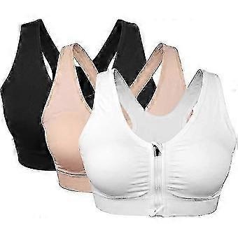 3 Pack Women's Sports Bra Zip Front Non Wired Comfy Post Surgery Bra With Removable Pads-Superb, Happy H