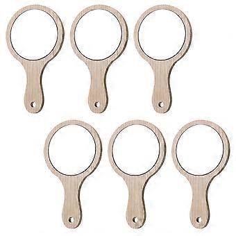 6Pcs Wooden Handle Makeup Mirror Creative Cosmetic Mirror Handheld Makeup Mirror