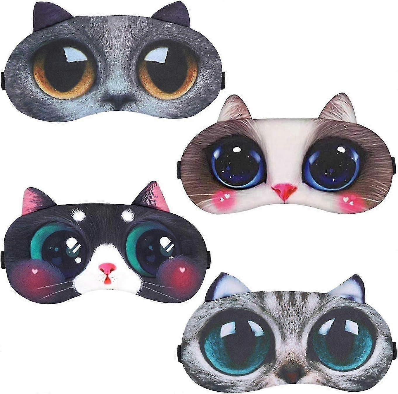 Ensemble de 4 masques de sommeil mignons en forme de chat, doux et confortables, pour les voyages et le repos des yeux.