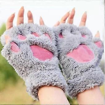 Women's Mitten - Girls Winter Mitten Cat Paw Gloves - Plush Half Finger Mitten Winter Gloves - Cute for Warm Fleece Gloves Cartoon Pattern Mitten 26-2