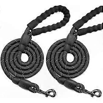 Laisses pour chiens robustes, paquet de 2 laisses en corde réfléchissante avec poignée rembourrée, 5 pieds pour grands chiens (noir)