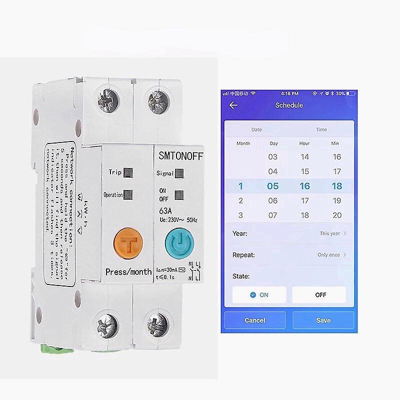 Single Phase Din Rail Wifi Smart Switch Energy Meter Leakage Protection Remote Read Kwh Meter Wattmeter Works With Alexa Google 2p 63a