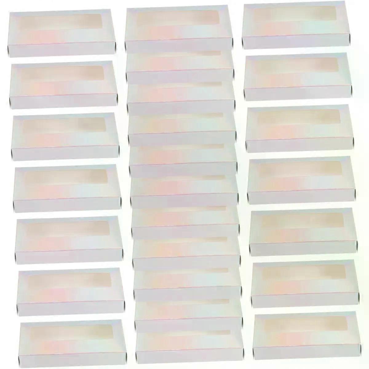25pcs White Glitter Paper Eyelash Storage Box Rectangular Compact