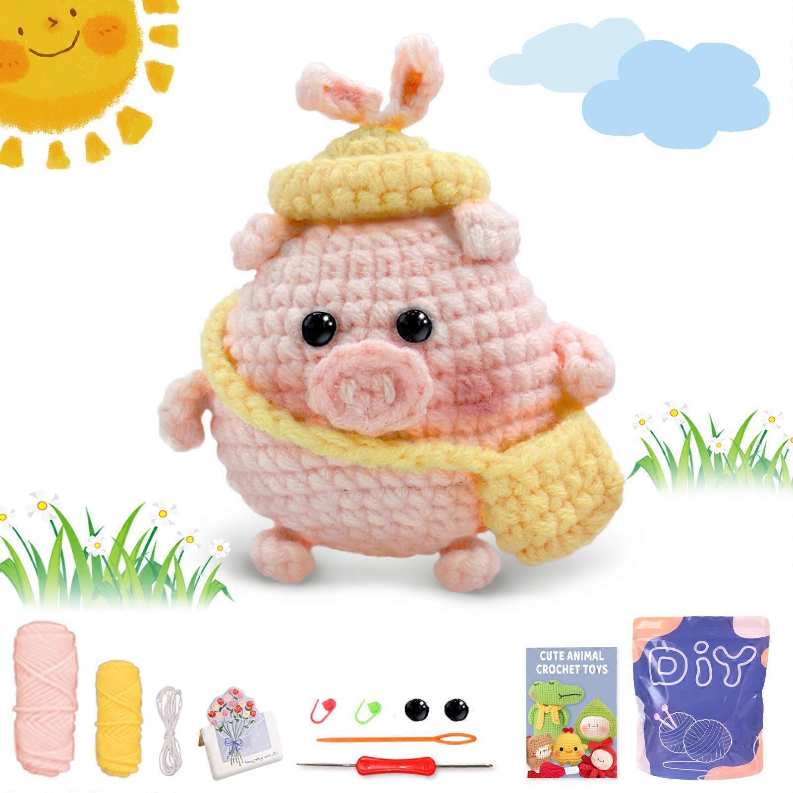 1set,Pink Pig,Crochet Set for Beginners,Include Step-by-Step Video Tutorials(Accessories In Random Color)