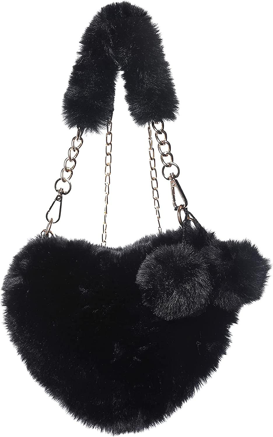 فو الفراء محفظة فروي مخلب شكل قلب حقيبة يد رقيق حقيبة مساء حقيبة كروس بودي حقيبة مقبض علوي للنساء فتاة