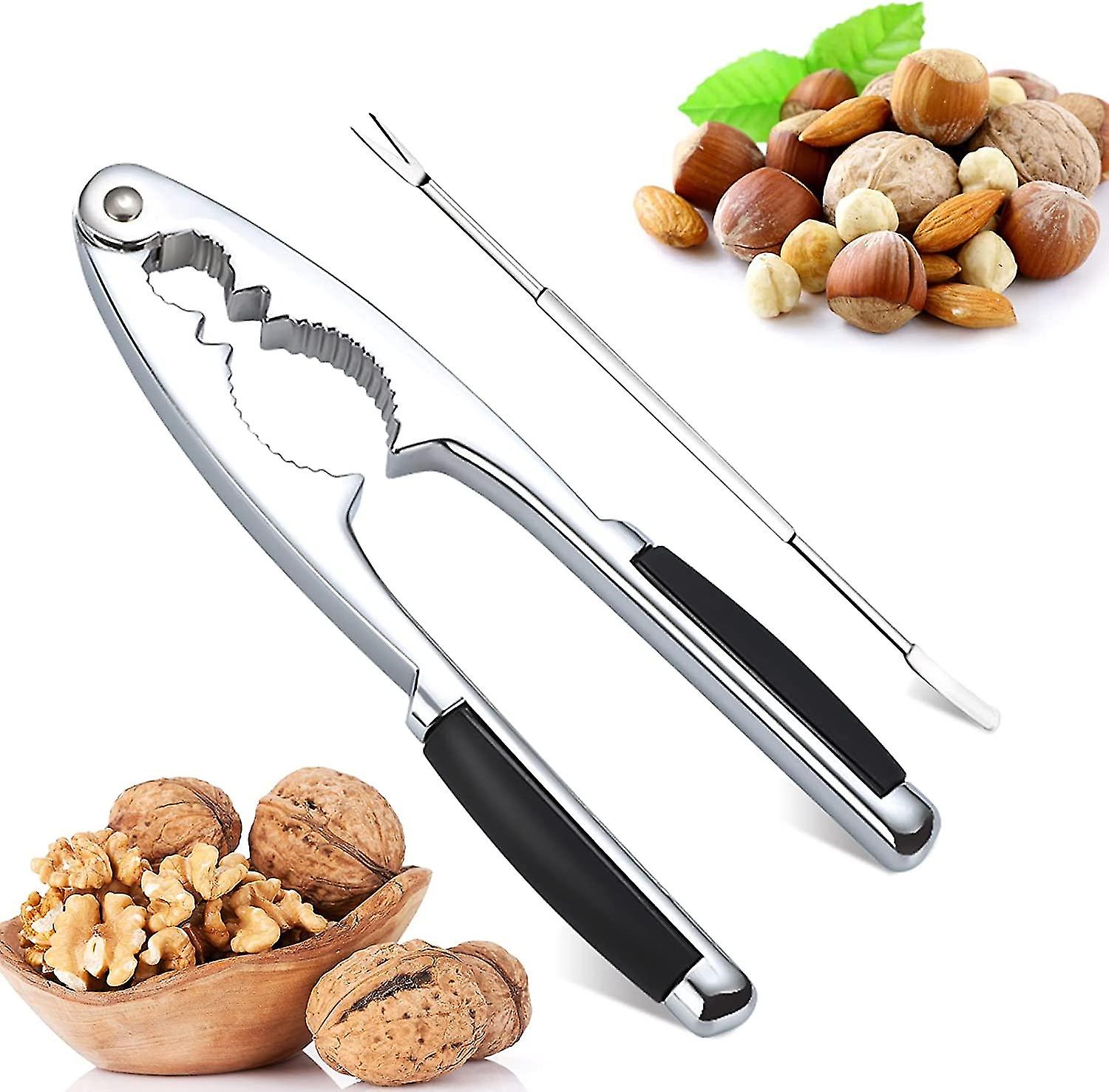 Nutcracker With Non-slip Handle, 304 Stainless Steel Metal Nutcracker