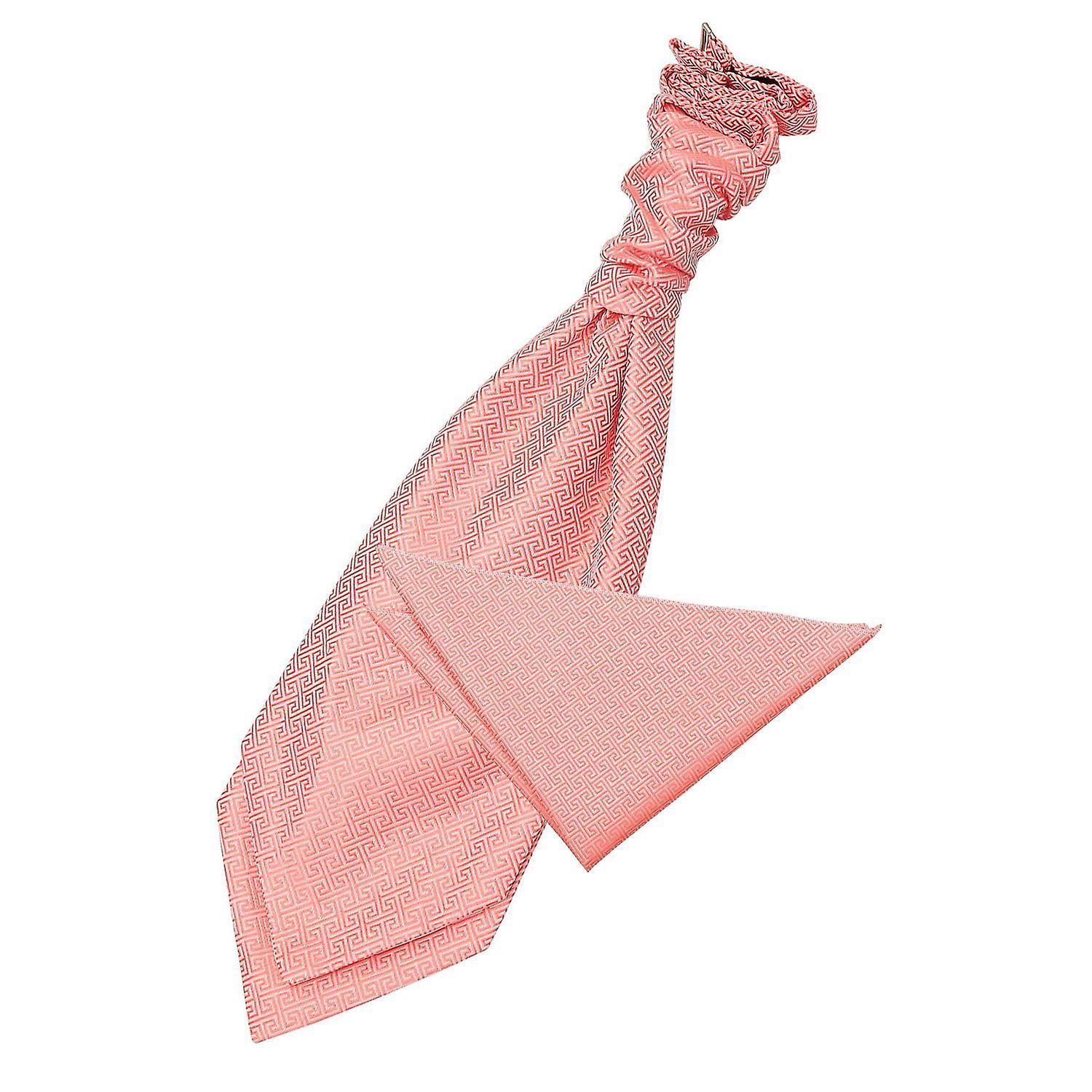 Coral Greek Key Wedding Cravat and Pocket Square Set