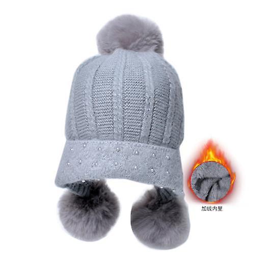 Kış Peluş Peluş Kalın Örme Şapka Kadın Moda Çok Yönlü Saç Topu Sıcak Kulak Koruyucu Başlık Kadın Saf Renk Rahat Hedging Cap