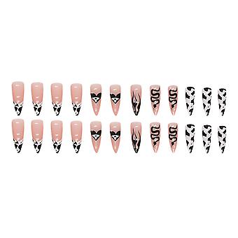 Cow-stripes Long Almond Fake Nails Ins Trendy Sweet Cool Patterns Nails For Manicure Lover Daily Home Diy