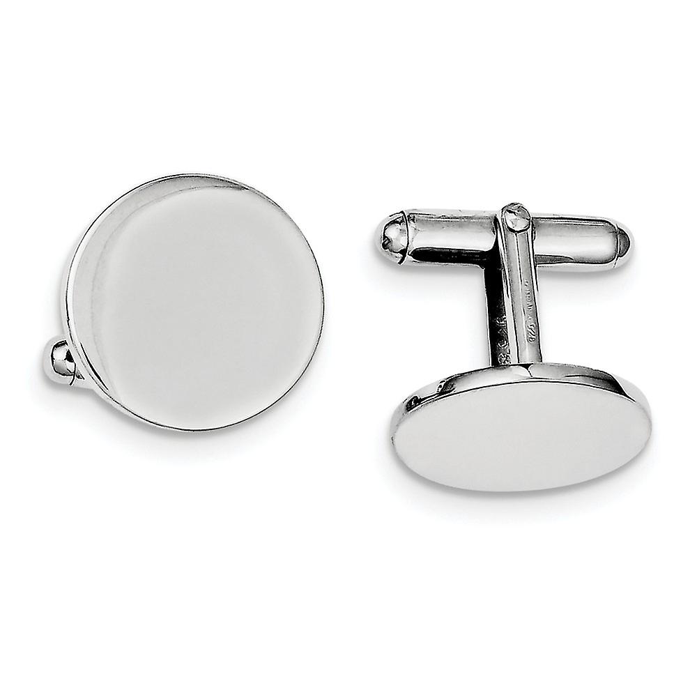 925 Sterling Silver Solid Polished Rhodium Plated Round Cuff Links 18x18mm Wide-Cuff Link for Men