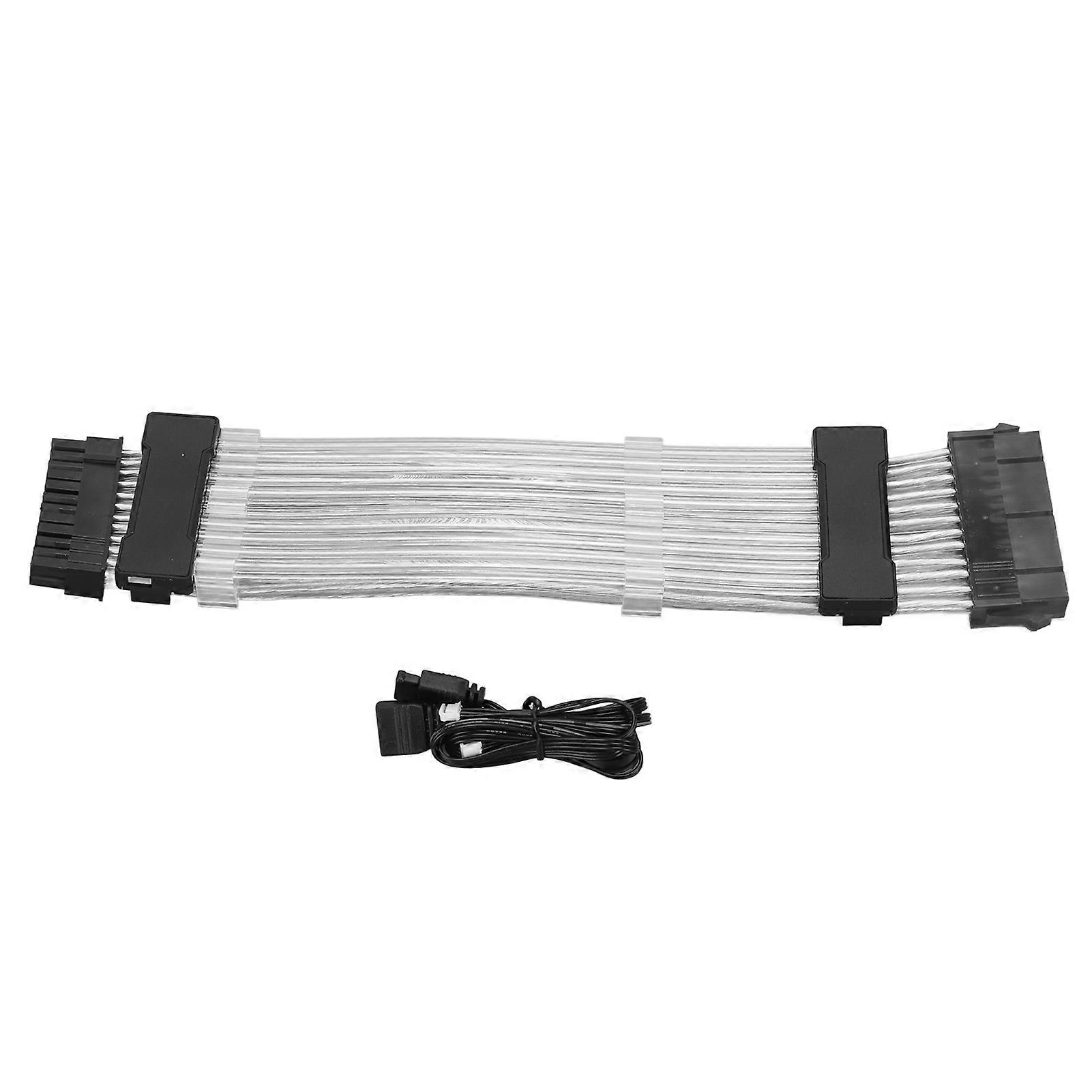 ARGB Extension Sleeved Cable 24PIN 5V 18AWG Wire Core Plug and Play Synchronized Sleeved Cable for Desktop Computers Motherboard 24P