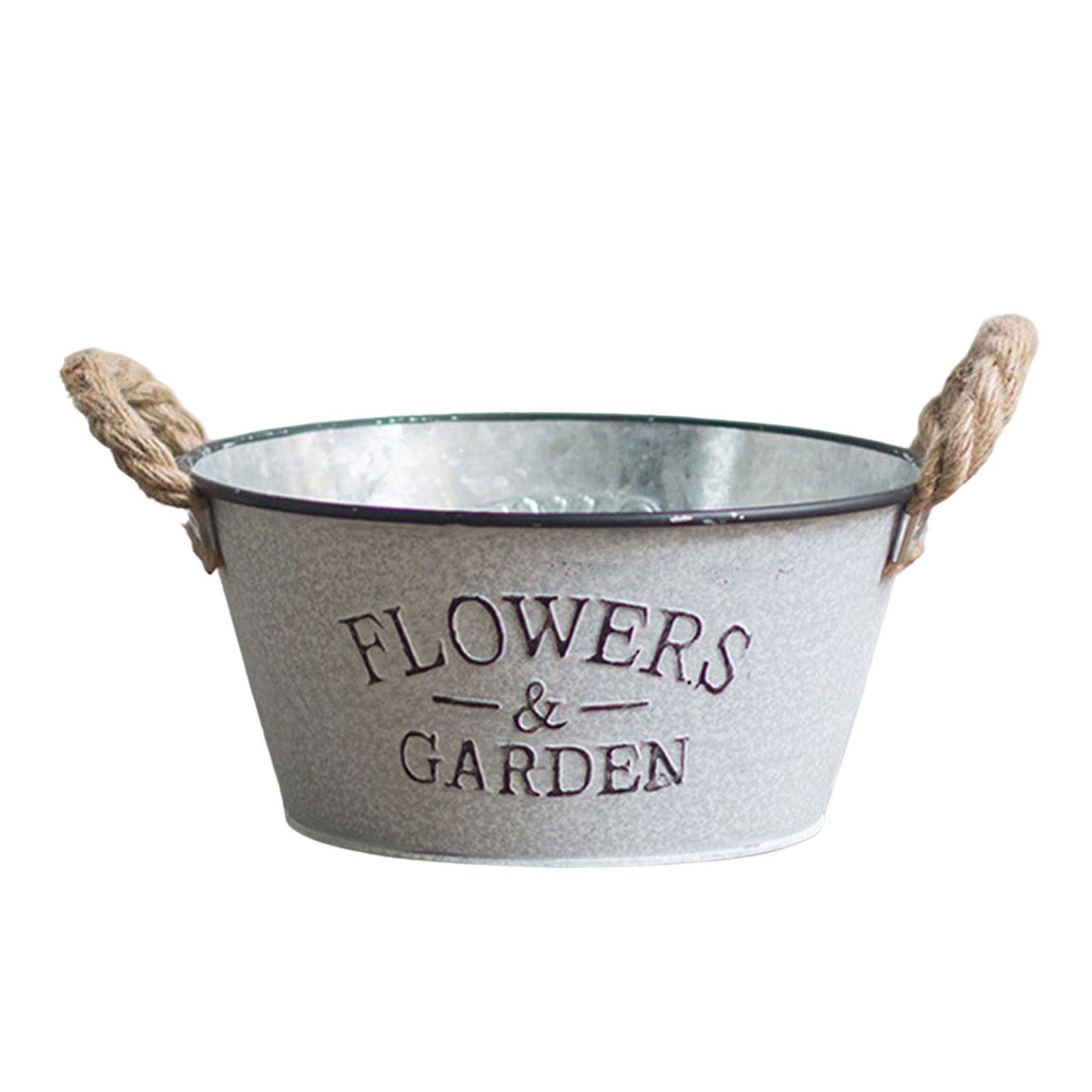 Iron Planter Pot Flower Containers with Handle for Garden Balcony Round