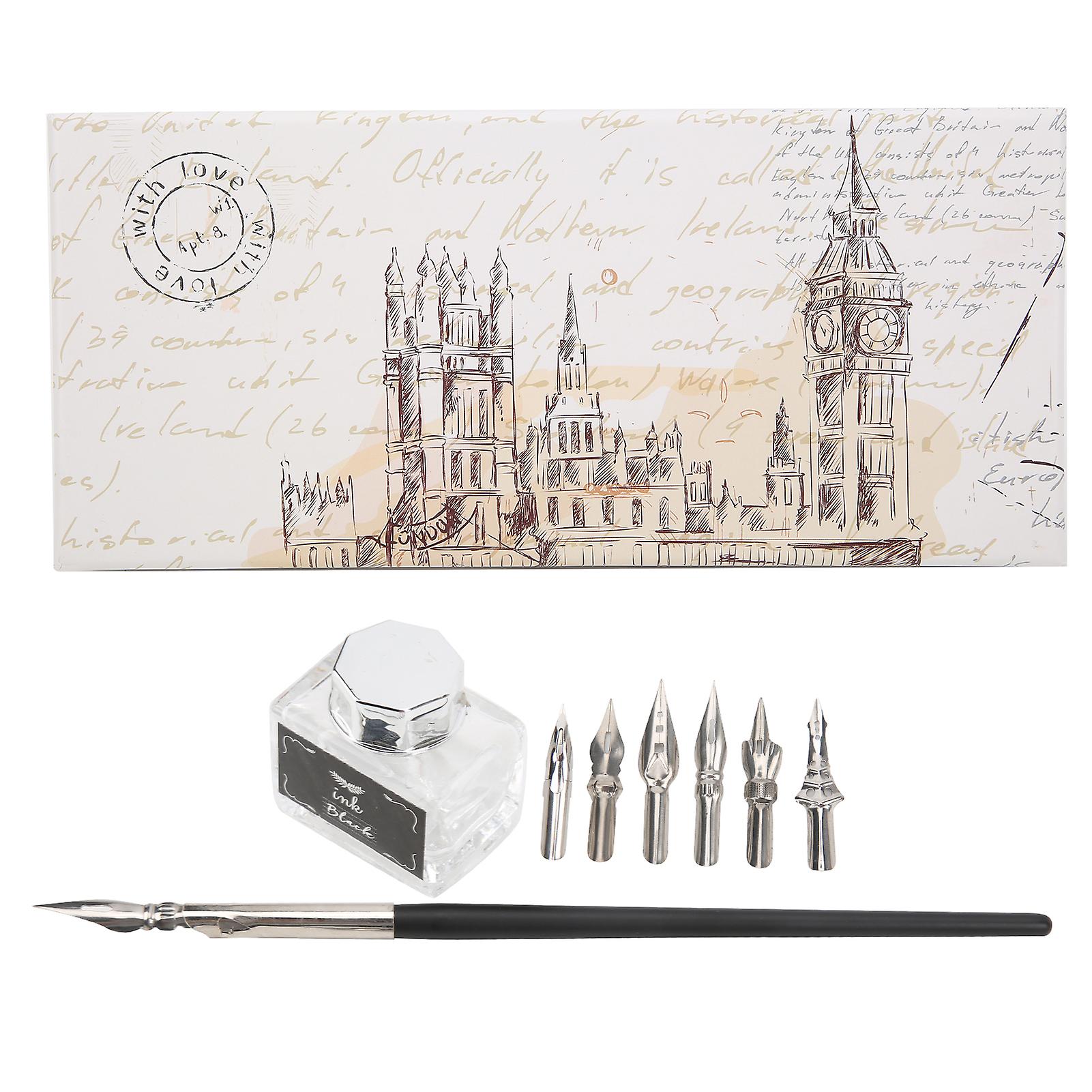 Ensemble de stylos de calligraphie rétro à fleurs, durable, antidérapant, idéal pour les enseignants, les aînés et les amoureux (argent)