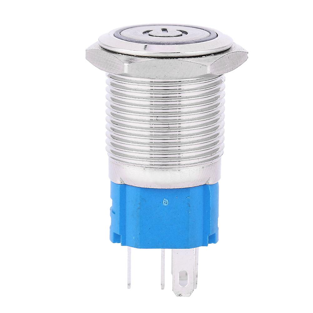 White LED Flat Round Head Self Reset Metal Push Button Ring with Power Symbol 16mm(220V)