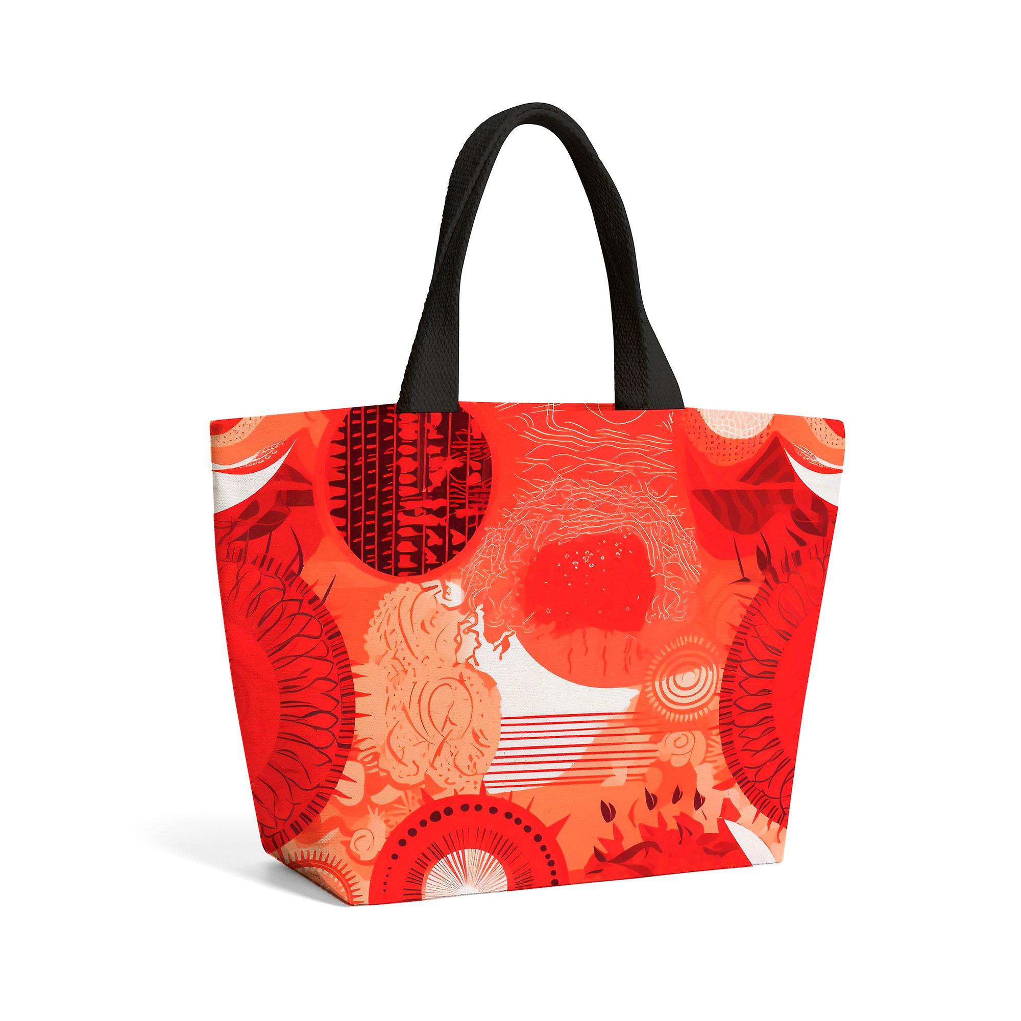Abstract Red Sun Pattern Beach Shopper Tote Bag