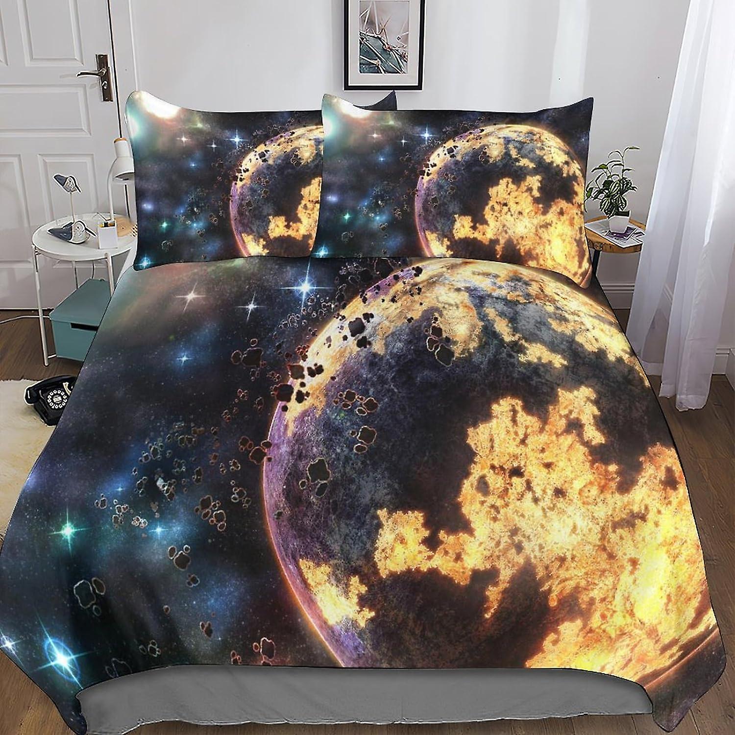 SFYYAYJJ סט כיסוי שמיכה בגודל כפול כיסויי שמיכה מודפסים גלקסי סט מצעים מיקרופייבר רך טיפול קל נושם לבנים בנות מבוגרים כיסוי שמיכה wi