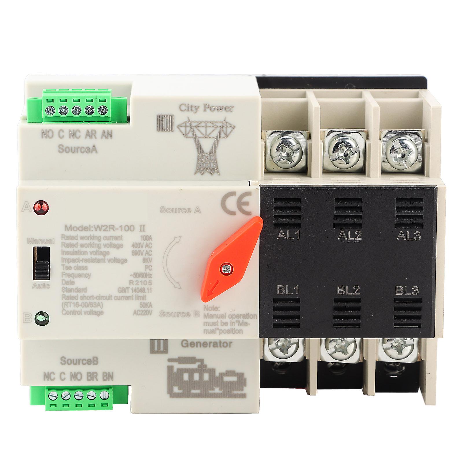 Qukaim Transfer Switch 100A Dual Power Automatic Transfer Switch, 3P, 50Hz, Dual Transfer Switch for Power Transfer Applications, Reliable