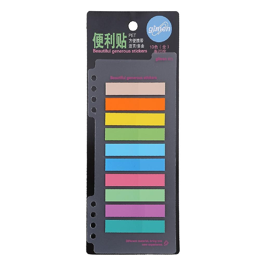 10 Colors PET 200 Sheets Index Tabs Flags Sticky Note Page Marker Stickers Stati