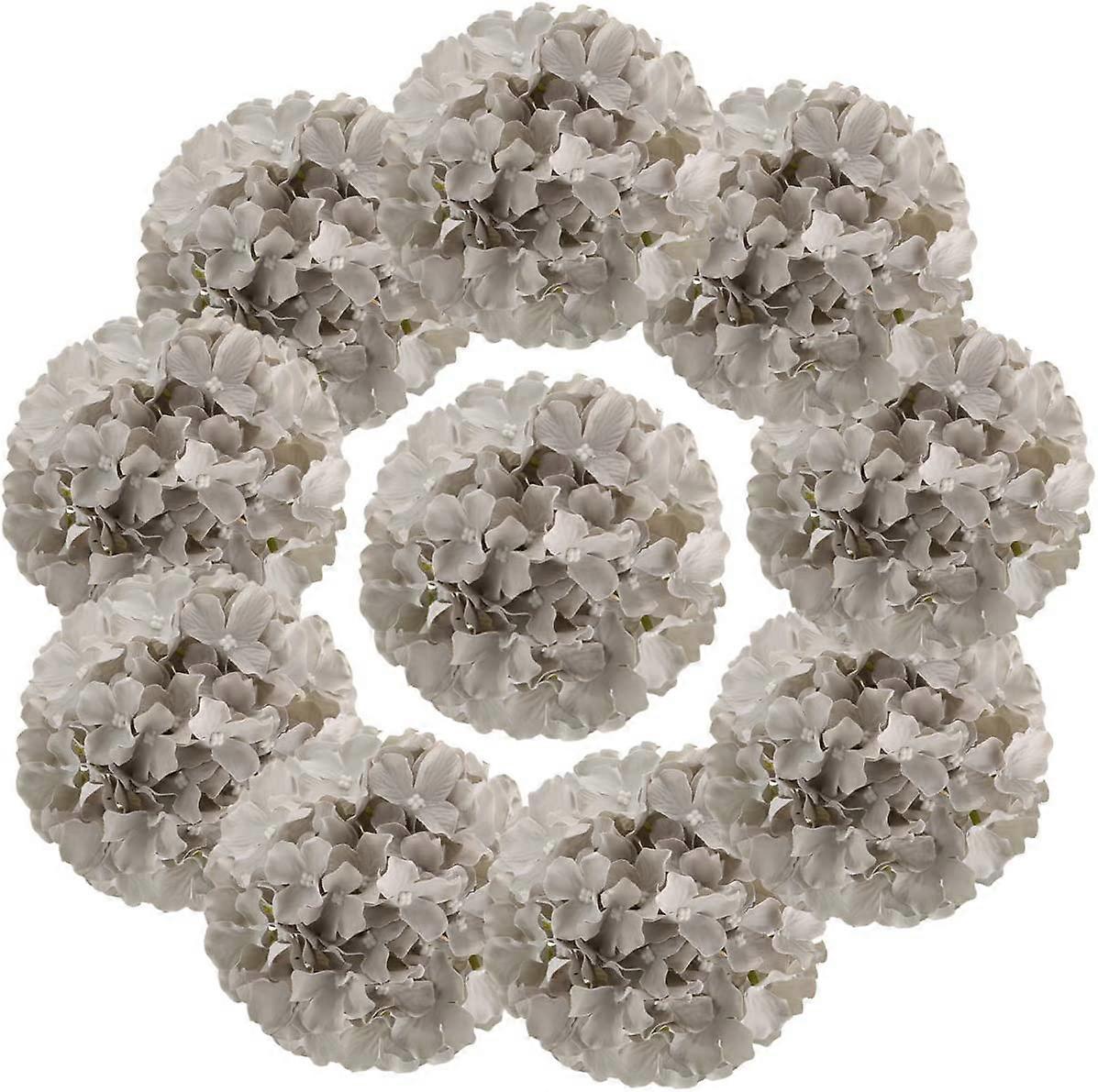 Silk Hydrangea Heads Artificial Flowers with Stems 10 Pcs (Gray)