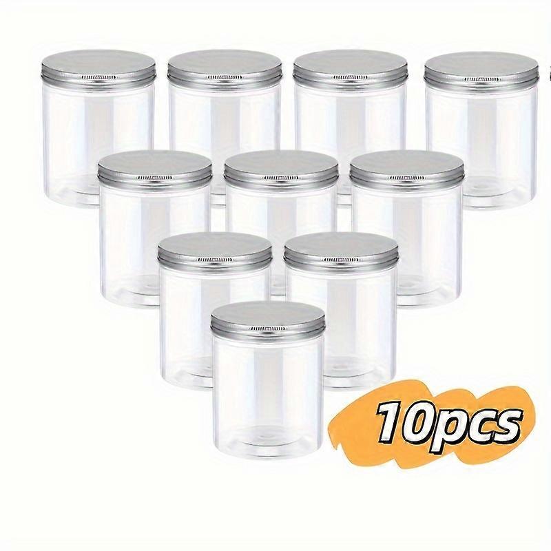 Borcan de zidărie din plastic transparent rezistent la scurgeri cu capac din aluminiu argintiu - recipient rotund de depozitare pentru alimente, condimente, biscuiți, bomboane și condimente Un aditiv versatil
