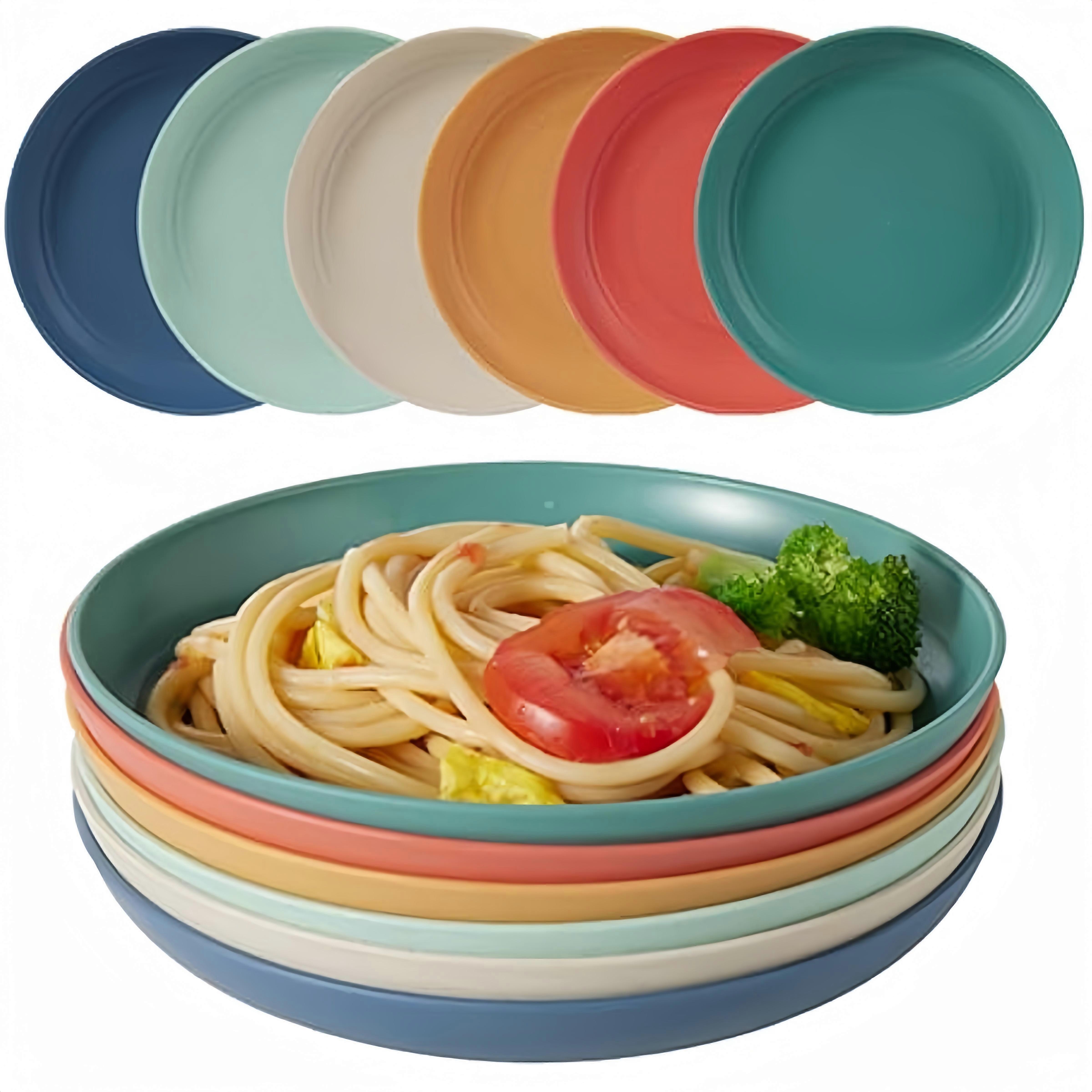 6pcs 7.8 Inch Lightweight Plates, Unbreakable Deep Dinner Plates, Dishwasher & Microwave Safe, Pasta Plate, Fruit Dessert Plate, BPA Free, For Home Ki