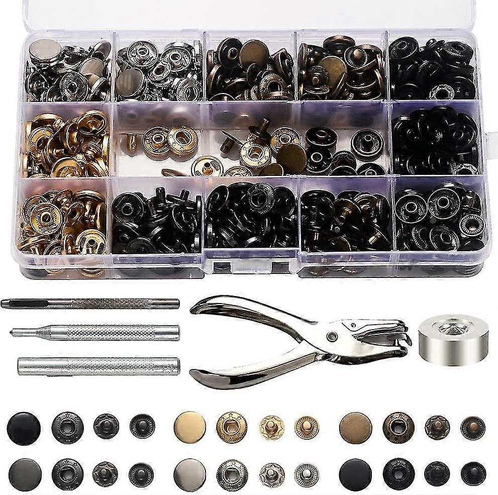 Snap Button Clasps Kit, 120 Set Metal Snaps Button Press Studs With Punch Pliers And 4 Pieces Fixing Tool Kit For Clothing Craft Repairs, 6 Colors