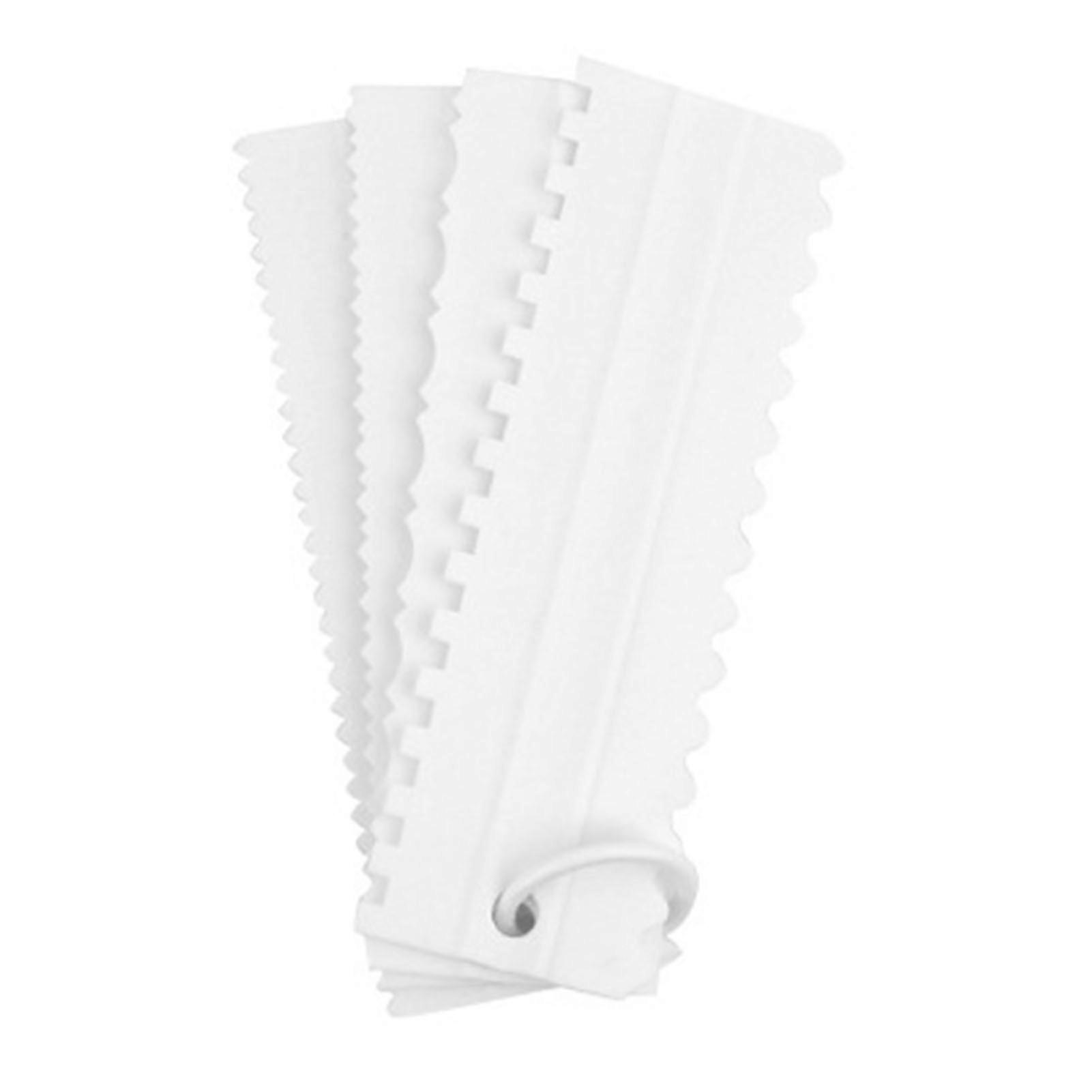 4Pcs Cake Scraper Set Plastic Cake Lace Cream Icing Smoother Cake Comb Tool for Baking DIY Tools White