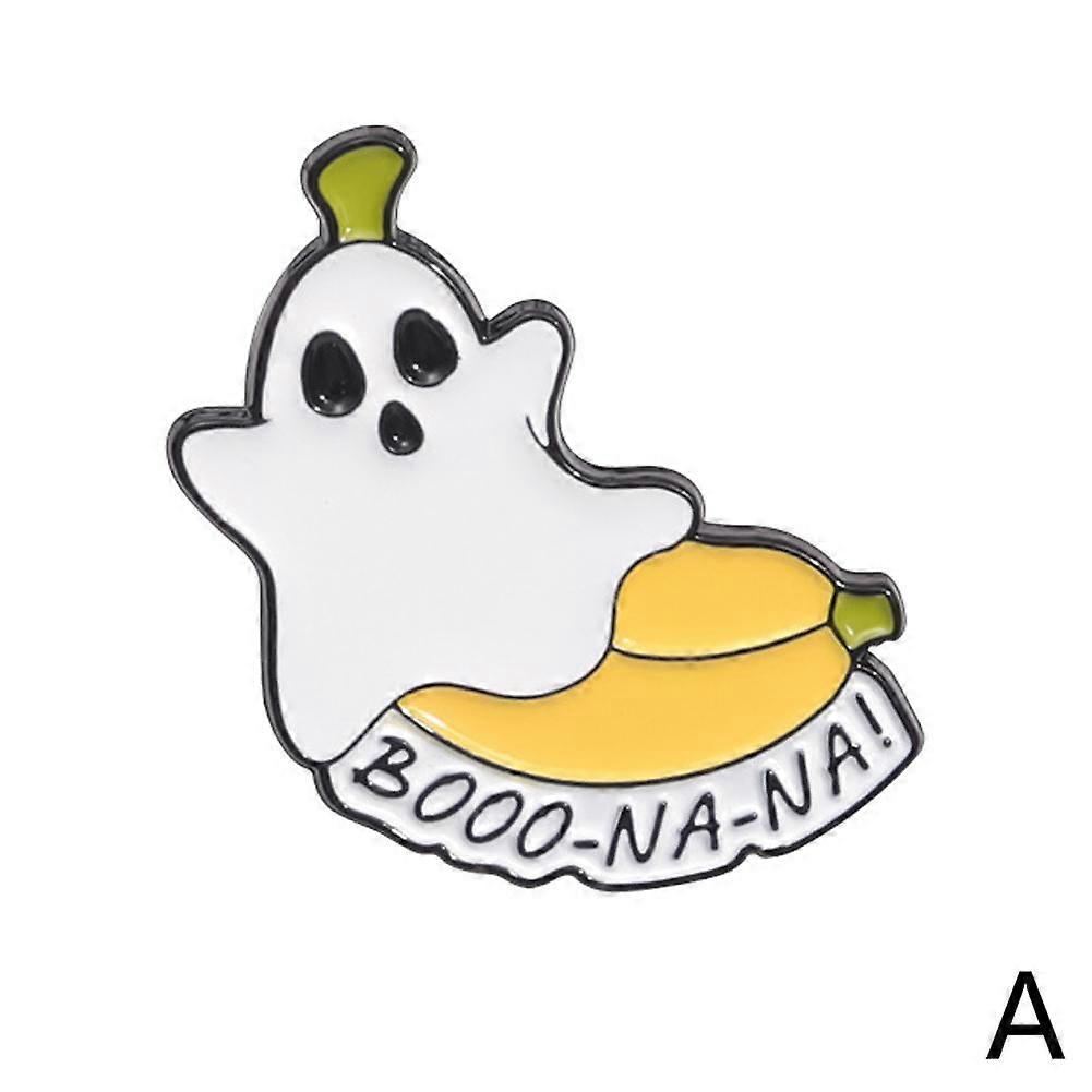 Cute Food Ghost Brooch Enamel White Halloween Horror Burger Badge Metal