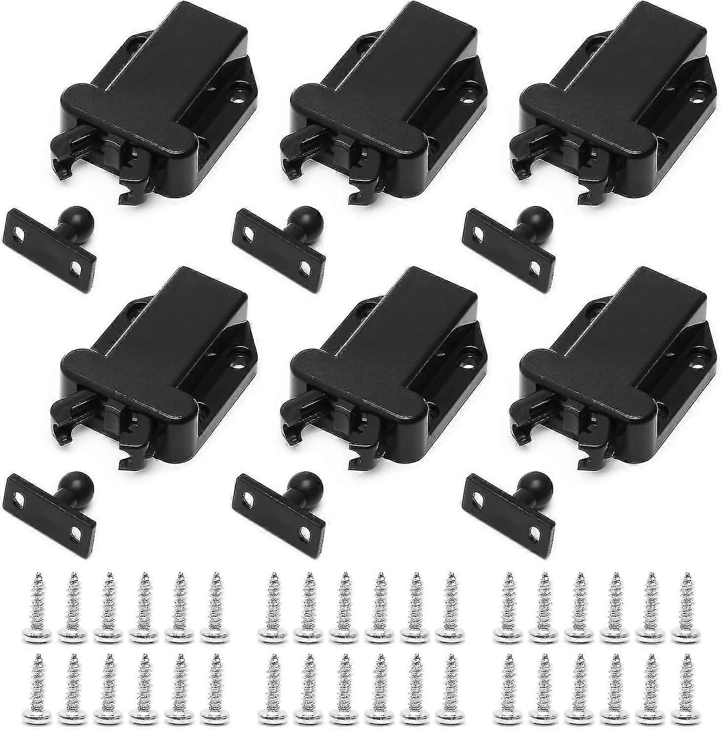 6 Pcs Black Push To Open Catch Lock, Touch Release Door Catches, Automatic Pop Up Function Cabinet Lock, Abs Push Latch