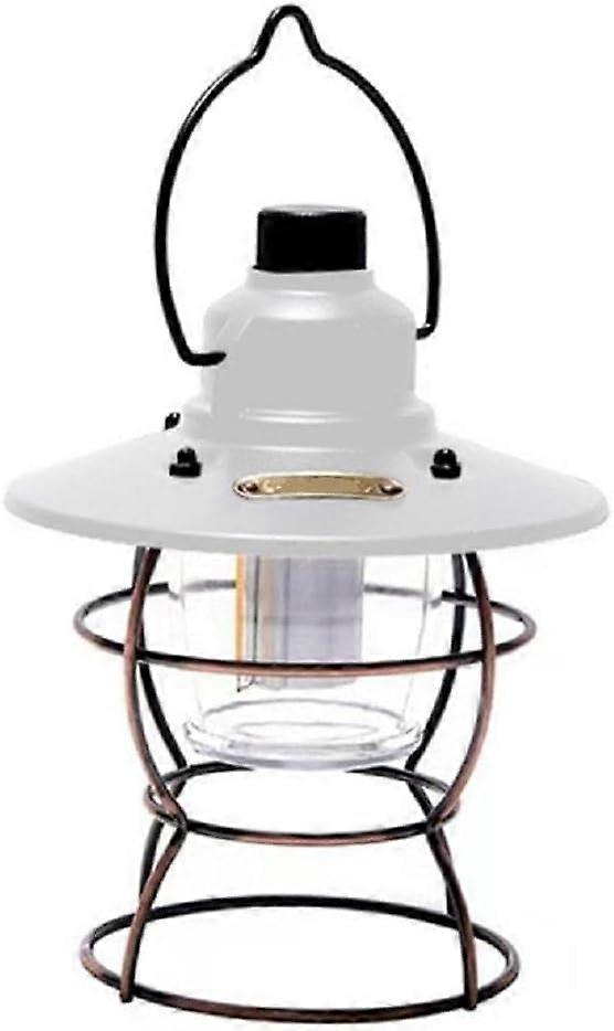 Mnsun Vintage Battery Operated LED Hurricane Camping Lantern - Weathered Metal with Dimmer Switch - LED Camping Lantern with Flame Effect