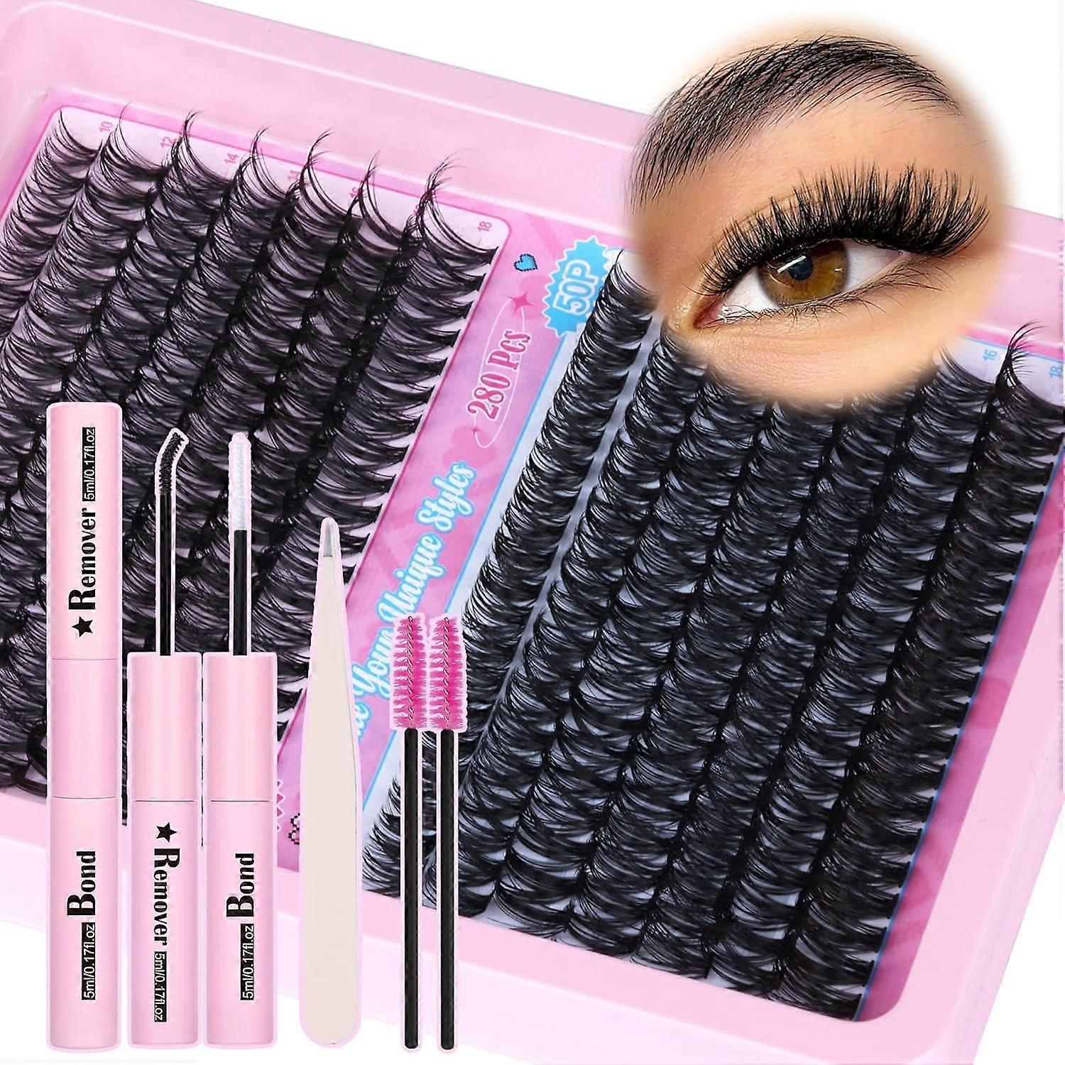 Eyelash Extensions Lash Clusters 280pcs 10-18MM Wispy Individual Lashes Fluffy Volume Mix 60D 80D D Curl Lash Extensions Self Application at Home