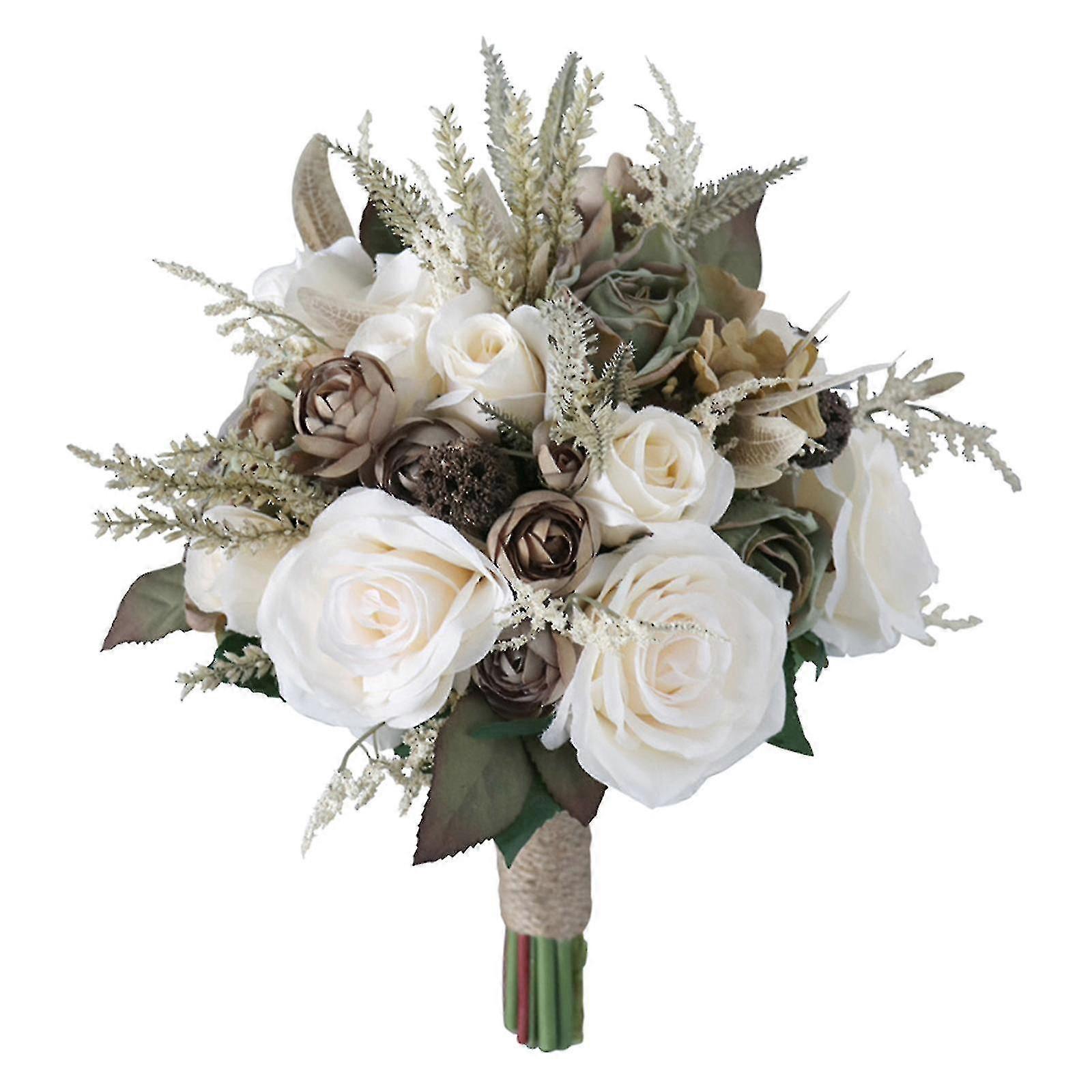 Vintage Europe Style Bridal Bouquet Handheld Artificial Silk Flower Ornament Compatible Wedding Engagement Ceremony Party Photography Props