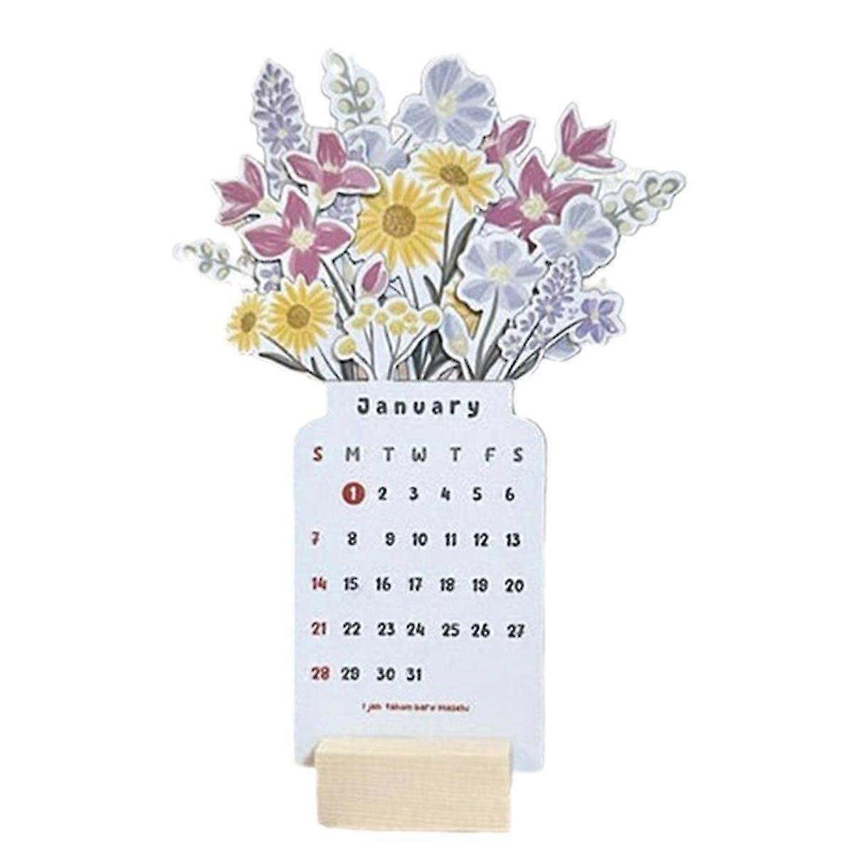4 x 8Inch 2024 Desk Calendar with Base, Flower Small Desk Calendar, 2024 Desk Calendar Planner, Desk Planner