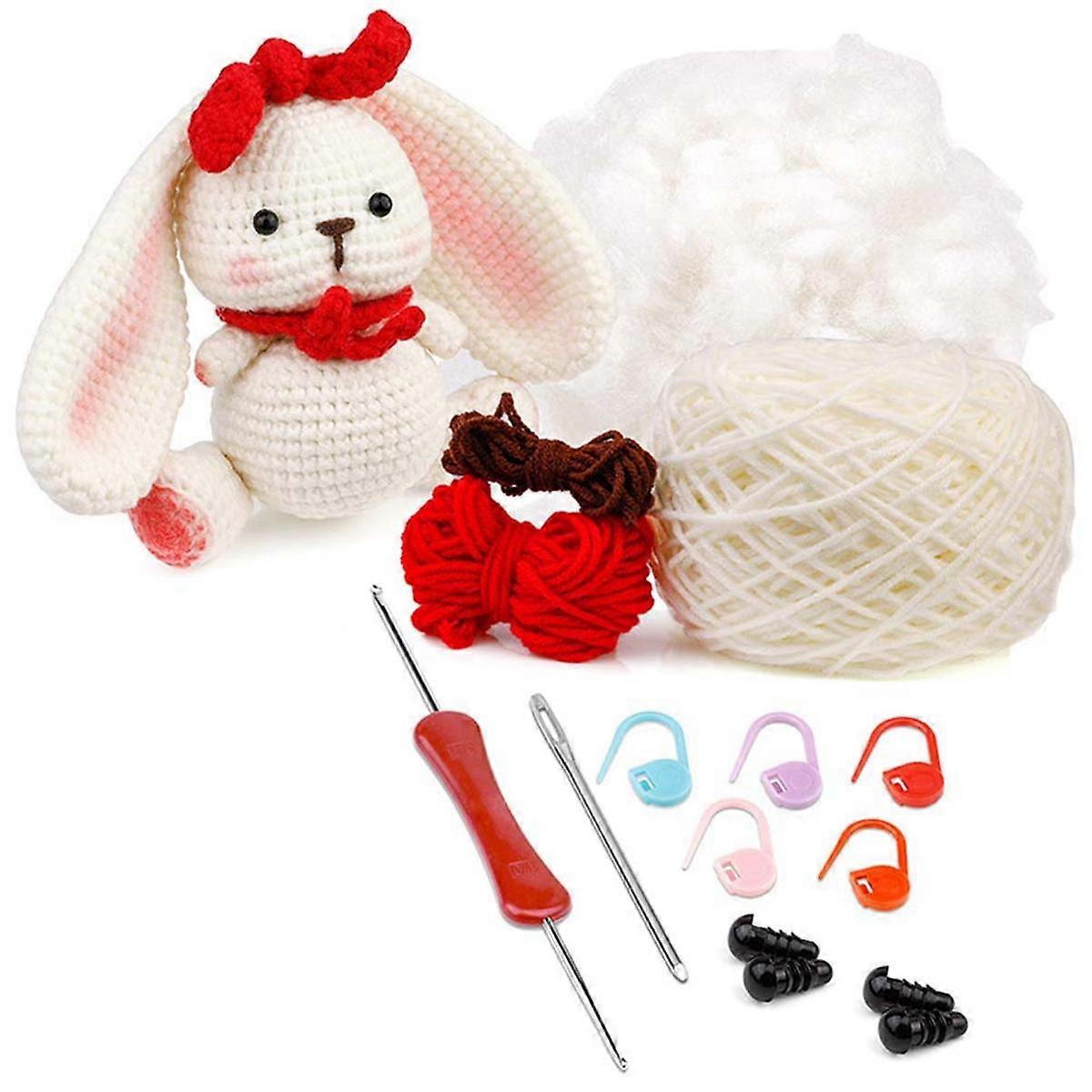 DIY Rabbit Crochet Kit with Knitting Yarn Needles Plush Doll Easy
