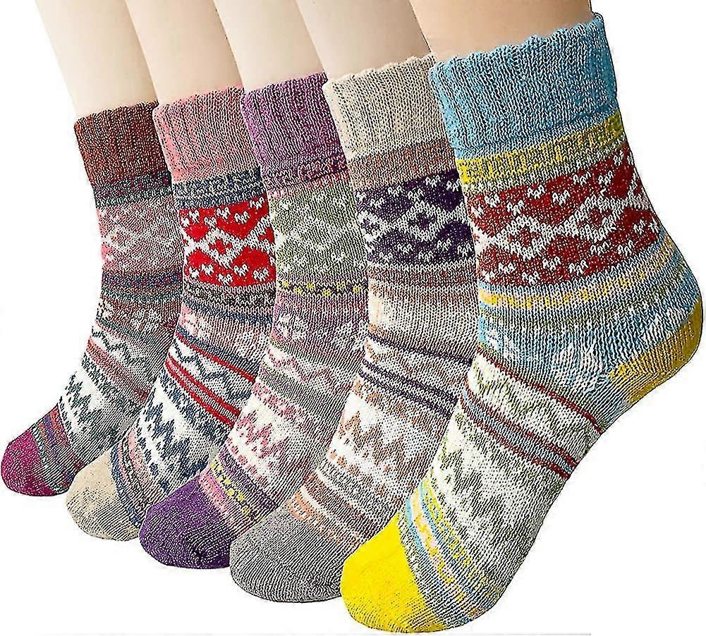 5 Pairs Acsergery Gift Ladies Winter Wool Socks Breathable Soft Thick Socks -