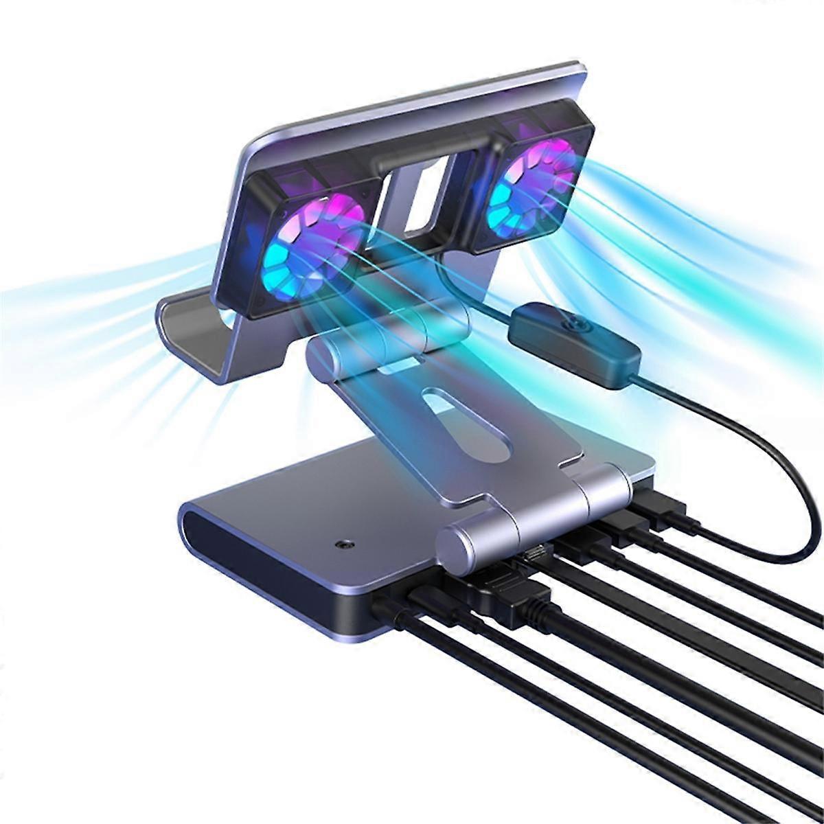 6 in 1 RGB Dual Fans Docking Station for ALLY SteamDeck Game Console Dock Adjustable Height Dock Br