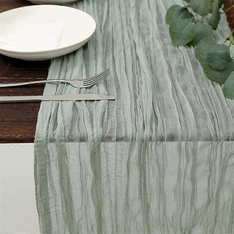 Green gauze table linen, bohemian hemp table linen, decorative pleated table linen for wedding parties,2024 Ping