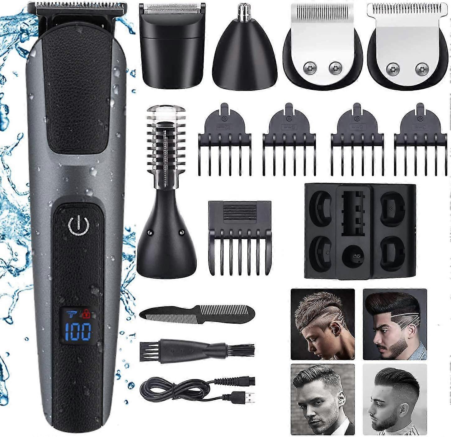 Resuxiひげトリマーメンズヘアクリッパーコードレス口ひげ鼻トリマーボディグルーマー、2021 New 12 In 1メンズグルーミングキットワイヤレスクリッパーヘアカット