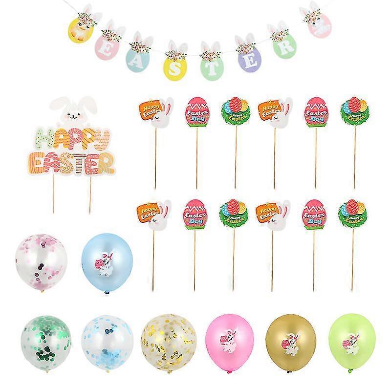 1 Set Easter Egg Rabbit Balloons Set Glitter Easter Banners Paper Cake Toppers