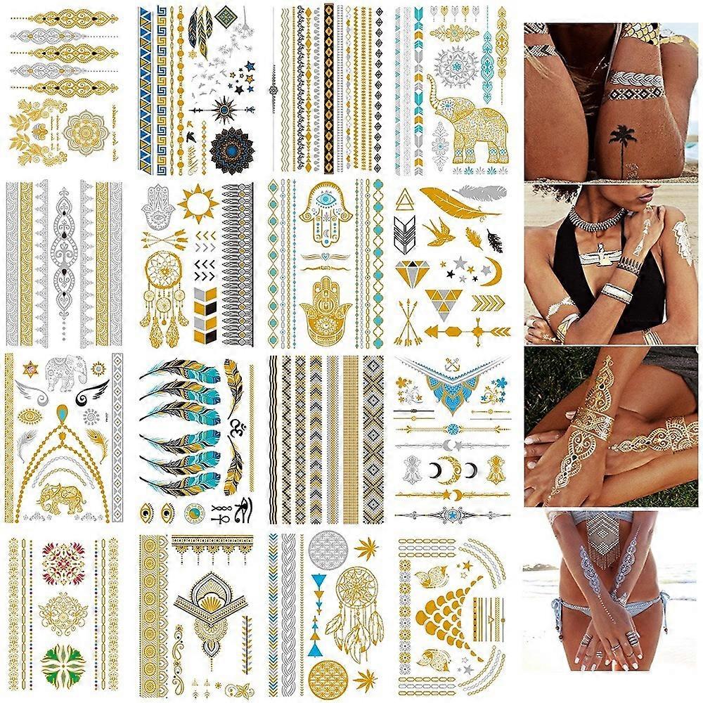 16 Sheets Bronzing Set Metal Tattoo Stickers
