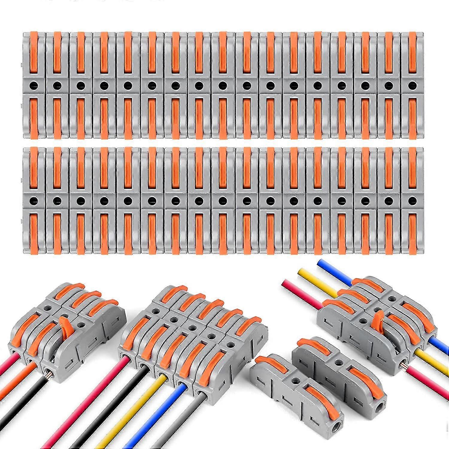 Quick Electrical Connector With Lever, 34 Pcs 1-wire 2-entry Quick Connect Terminal, Quick Electrical Domino, Cable Joints Can Be Combined Freely, Fla