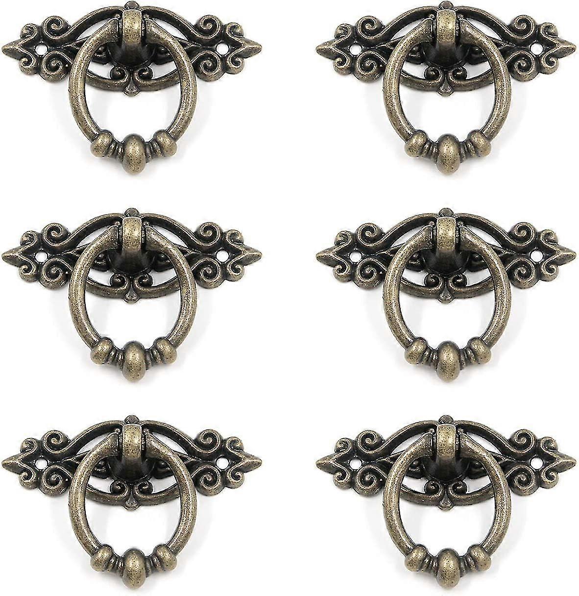 6pcs Antique Bronze Tone Dressing Table Pulls Cabinet Drawer Pull Ring Pulls Antique Pull Knobs