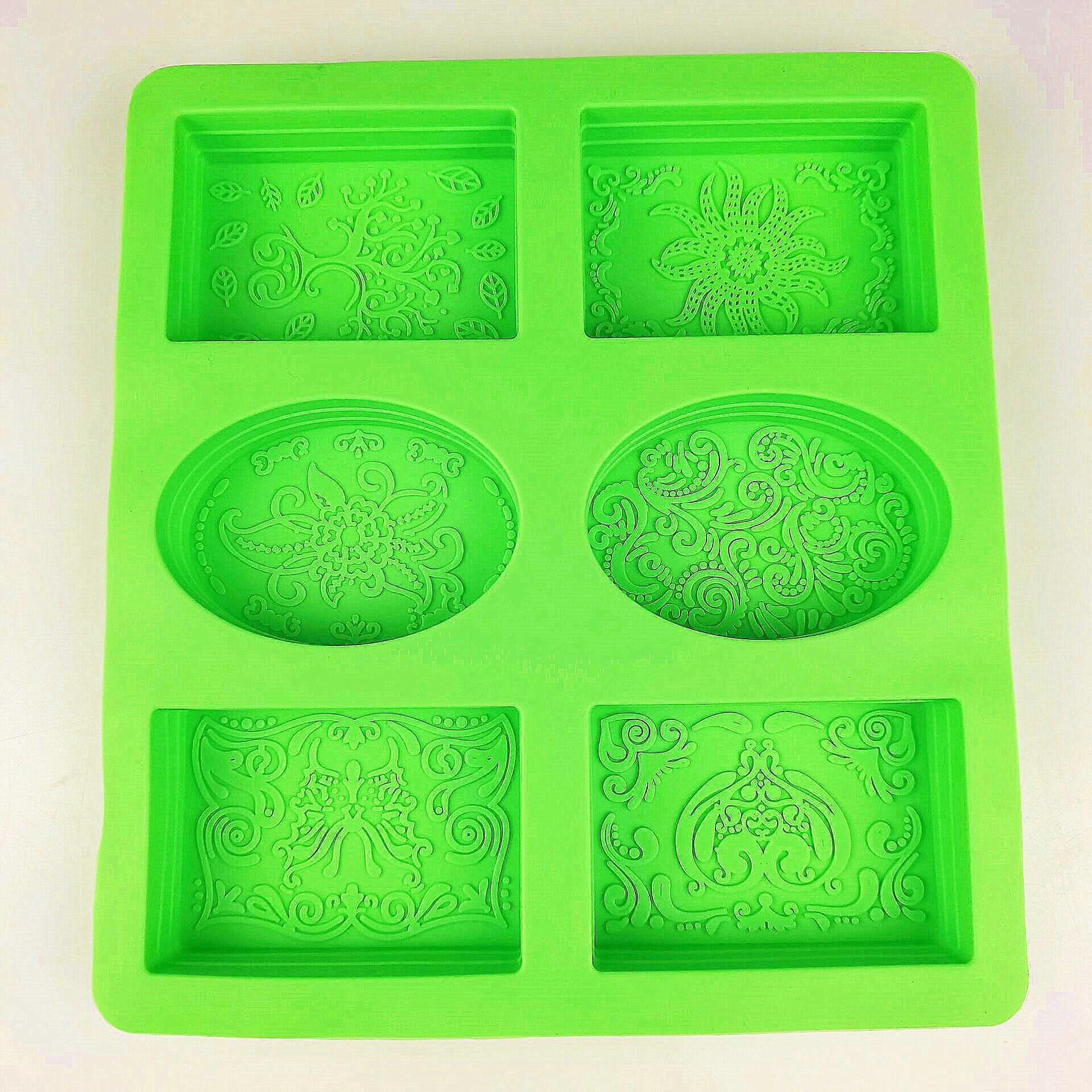 Silicone Soap Mold 6 Molds Of Flower Emboss Pattern Oval Rectangle