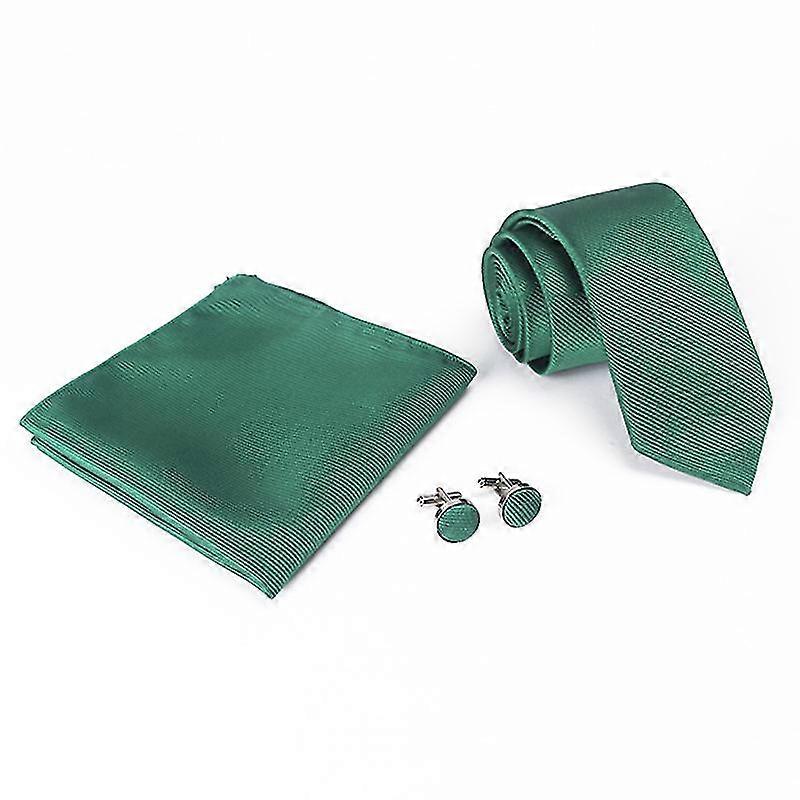 Solid Color Thread Tie Pocket Square Set Cufflinks Men's Tie Three Piece Set